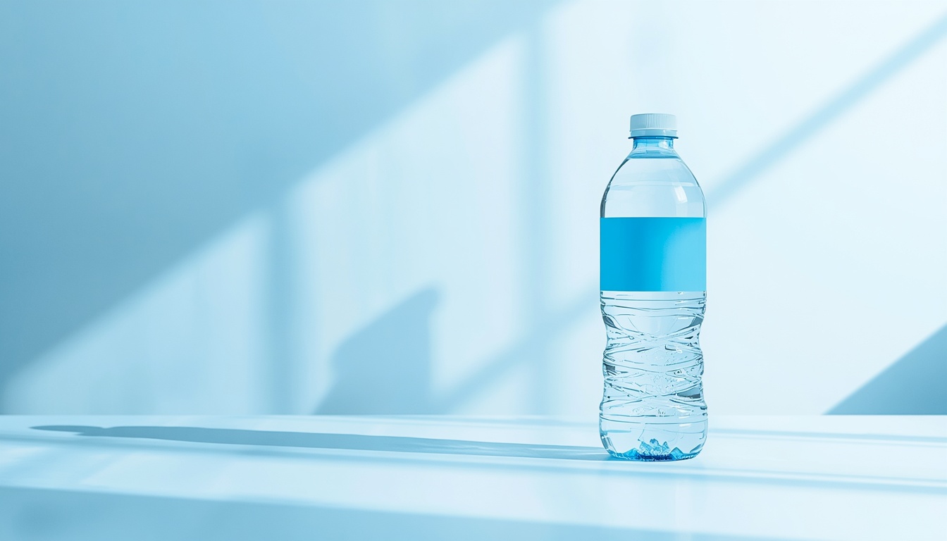 Morning hydration moment with water bottle on a bright surface