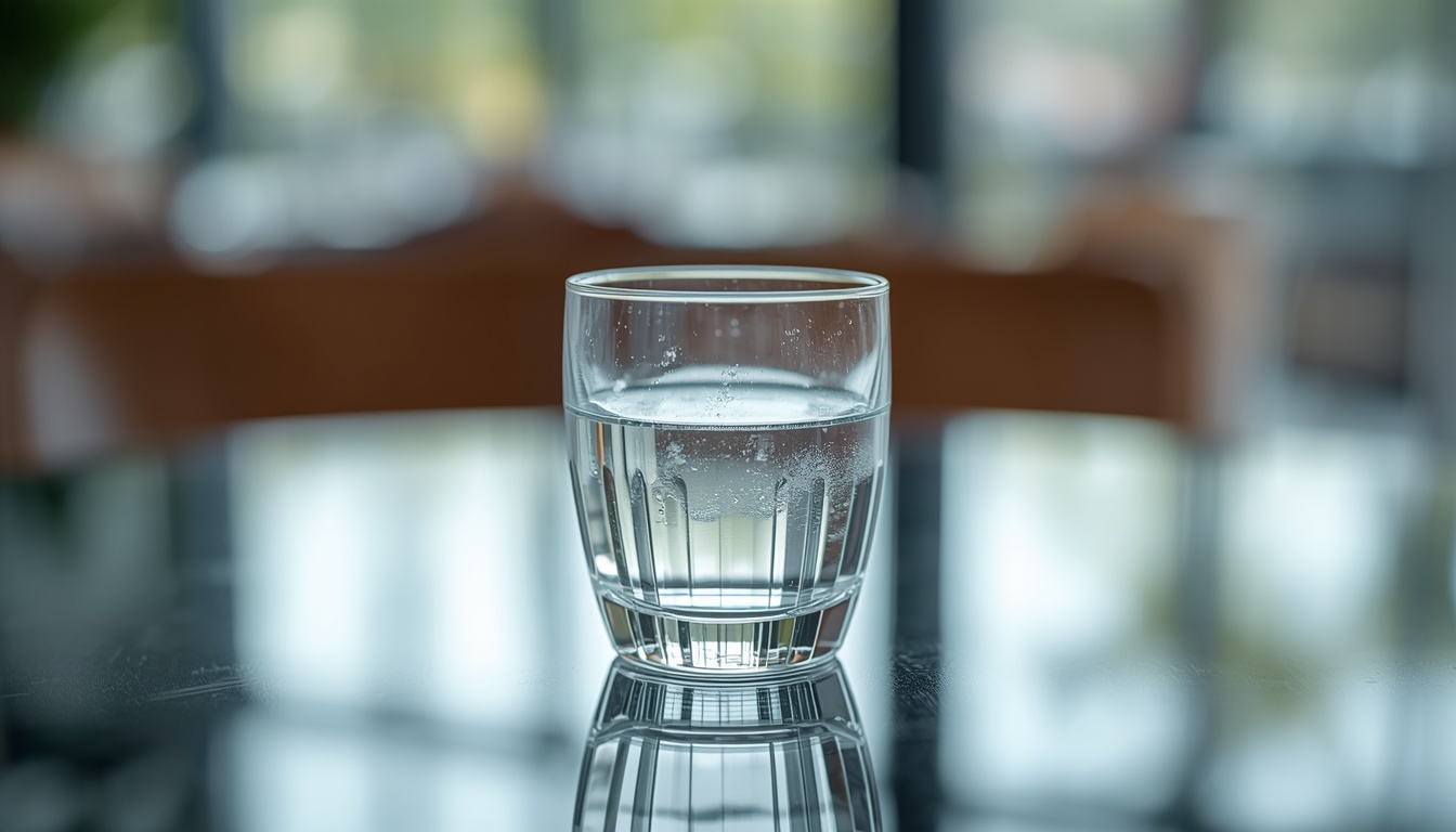 Clear glass of water on a calm table setting